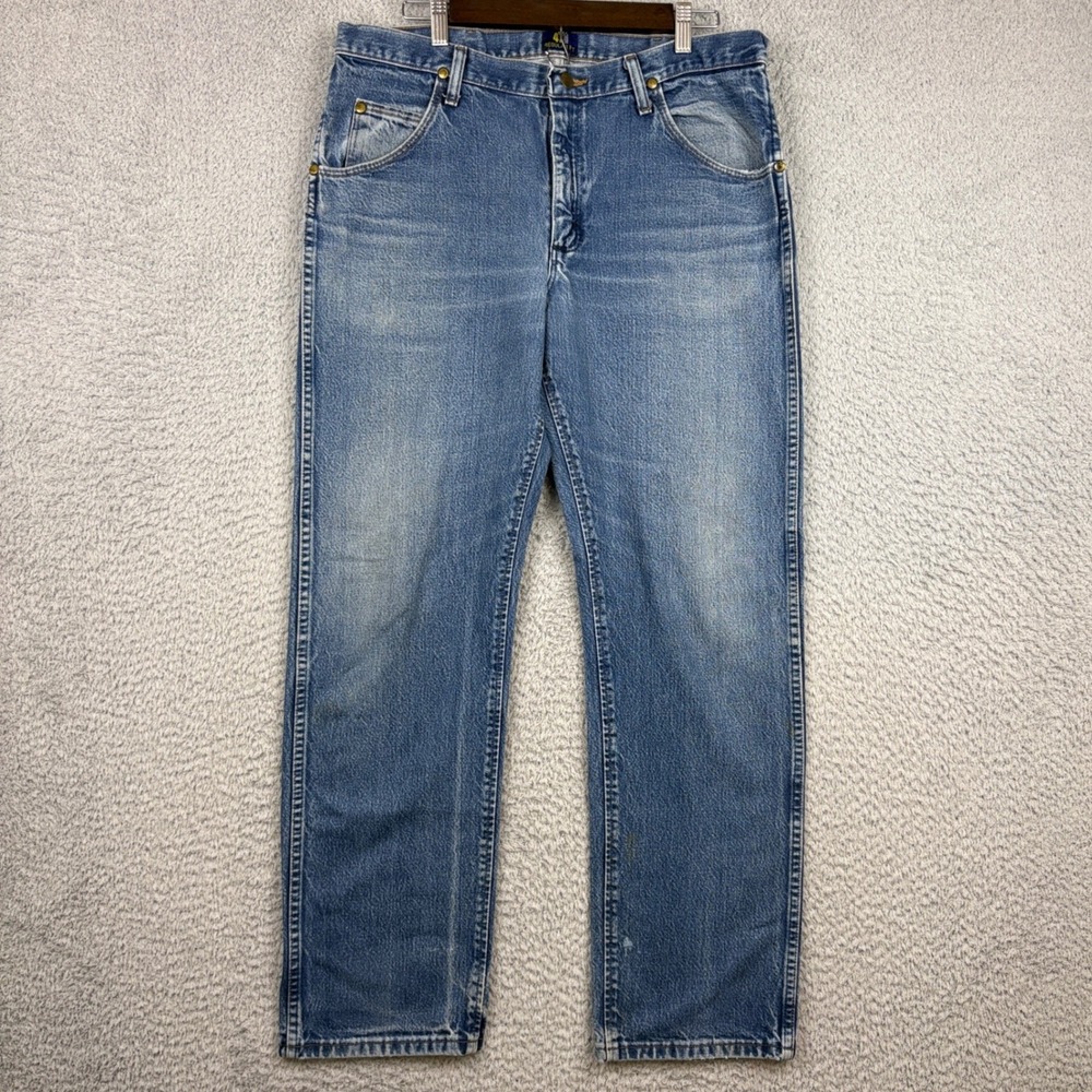 Wrangler Jeans Mens 35x30 Blue 47MWZ Cowboy Cut Regular Fit Faded Whiskered